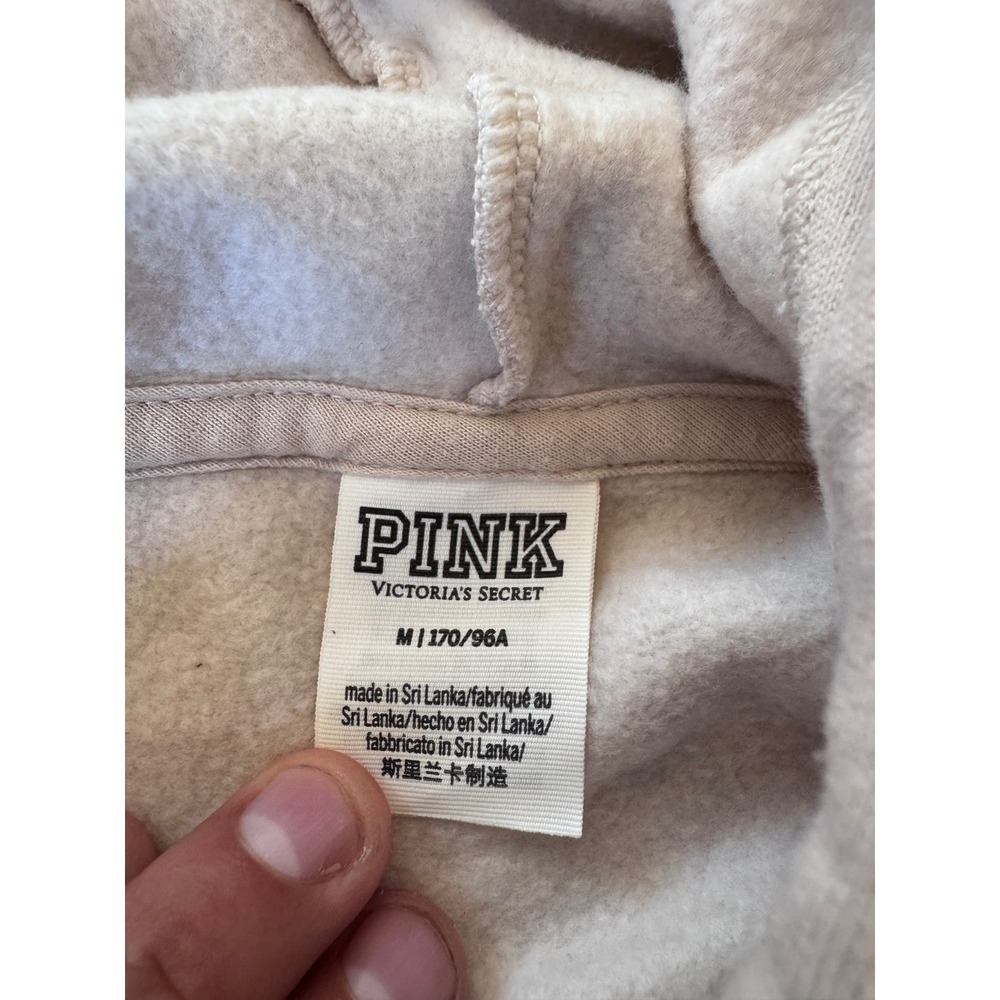 Victoria's Secret PINK Hoodie Beige Leopard Print Logo Pullover Sweatshirt M - Picture 2 of 2